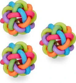 Relaxdays Speelbal Hond – Set Van 3 – Knoopbal Met Belletje – Kleine Speelgoedbal – Rubber