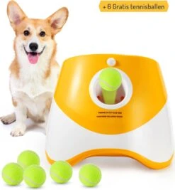 PeddyPal Ballenwerper Voor Honden- Honden Speelgoed – Ballenwerper Automatisch – Geel – Oplaadbaar – Schiet Tot 10 Meter – Gratis 6 Tennisballetjes