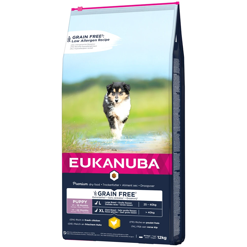 12kg Eukanuba Grain Free Puppy Large Breed Kip Hondenvoer Droog 1 12kg Eukanuba Grain Free Puppy Large Breed Kip Hondenvoer Droog