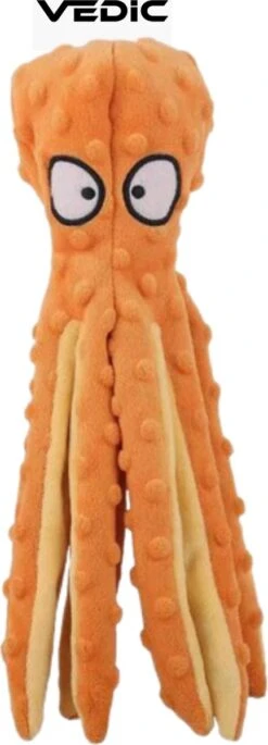 VEDIC® – Octopus Oranje Honden Knuffel – Piepspeelgoed – Geen Vulling – 32CM