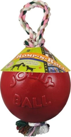 Jolly Ball Romp-n-Roll – Honden Speelbal Met Frisse Geur – Hondenspeelgoed Met Stevig Trektouw – Rood – Ø 20 Cm