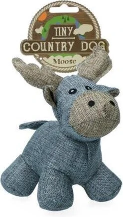 Country Dog Tiny Moose – Honden Speelgoed – Honden Speeltje Met Piepgeluid – Honden Knuffel Gemaakt Van Duurzame Materialen – Dubbel Gestikt – Extra Lagen – Voor Trek Spelletjes Of Apporteren – Grijs – 16x14cm