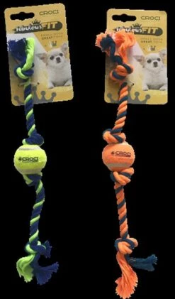 Croci Mini Honden Touw Met Tennisbal Groen/blauw 16CM