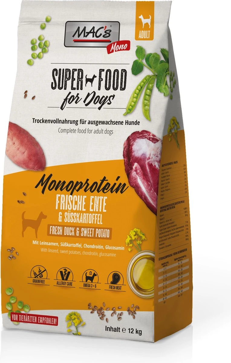 MAC’s Superfood Hondenvoer – Mono Proteïne – Eend 12kg Hondenbrokken Droogvoer 1 MAC’s Superfood Hondenvoer – Mono Proteïne – Eend 12kg Hondenbrokken Droogvoer