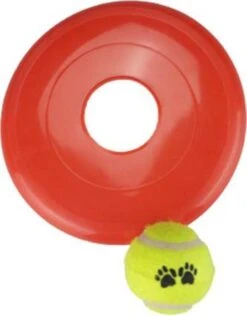 Honden Frisbee & Tennisbal – Rood / Geel – Kunststof – Ø 12 & Ø 6 Cm – Rond