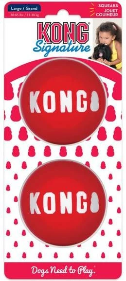 Kong Signature Balls 2 Pak Rood Hondenspeelgoed Large 1 Kong Signature Balls 2 Pak Rood Hondenspeelgoed Large