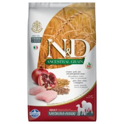 Farmina N&D Ancestral Grain Adult Medium & Maxi Met Kip & Granaatappel Hondenvoer – Dubbelpak: 2 X 12 Kg