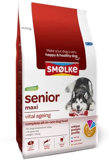 Smolke Senior Maxi Kip&Lam&Vis Hondenvoer 3 Kg 2 Smolke Senior Maxi Kip&Lam&Vis Hondenvoer 3 Kg - Afbeelding 2