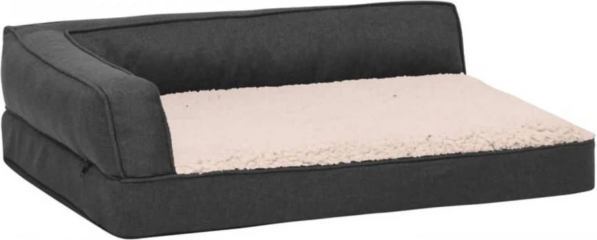 VidaXL Hondenbed Ergonomisch Linnen Look 90x64 Cm Fleece Donkergrijs 1 VidaXL Hondenbed Ergonomisch Linnen Look 90x64 Cm Fleece Donkergrijs