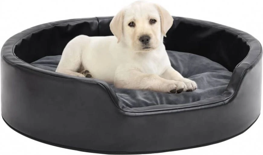 VidaXL Hondenmand 69x59x19 Cm Pluche En Kunstleer Zwart En Donkergrijs 2 VidaXL Hondenmand 69x59x19 Cm Pluche En Kunstleer Zwart En Donkergrijs - Afbeelding 2