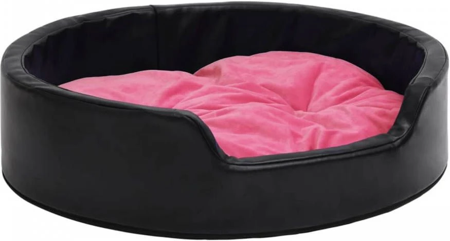 VidaXL Hondenmand 90x79x20 Cm Pluche En Kunstleer Zwart En Roze 3 VidaXL Hondenmand 90x79x20 Cm Pluche En Kunstleer Zwart En Roze - Afbeelding 3