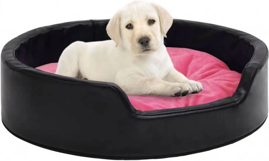 VidaXL Hondenmand 99x89x21 Cm Pluche En Kunstleer Zwart En Roze 2 VidaXL Hondenmand 99x89x21 Cm Pluche En Kunstleer Zwart En Roze - Afbeelding 2