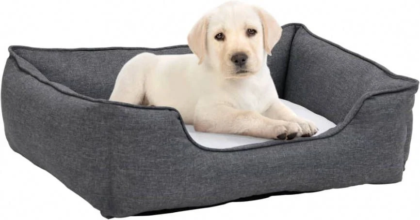 VidaXL Hondenmand Linnen Look 85, 5x70x23 Cm Fleece Grijs En Wit 2 VidaXL Hondenmand Linnen Look 85, 5x70x23 Cm Fleece Grijs En Wit - Afbeelding 2